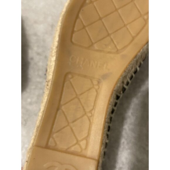 Chanel Espadrille Shoes Womens Size 38 Black Leather CC Logo Mules Slides - Picture 9 of 9